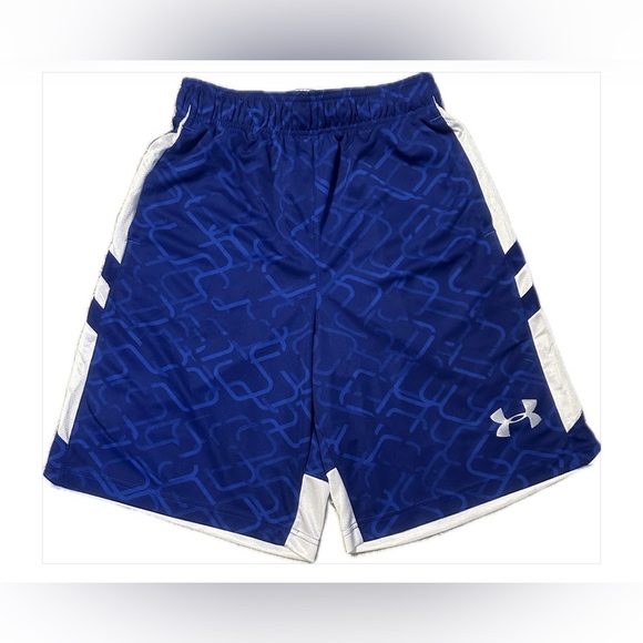 Under Armour Men's Blue and Gray Shorts with Orange Accent - Picture 2 of 7